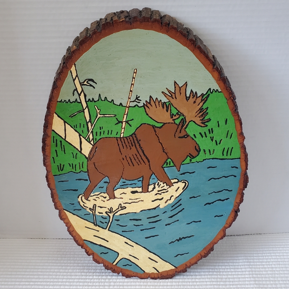 Moose Acrylic Painting On Wood 13"x10" Gallery Wall Vintage Original Signed 2001